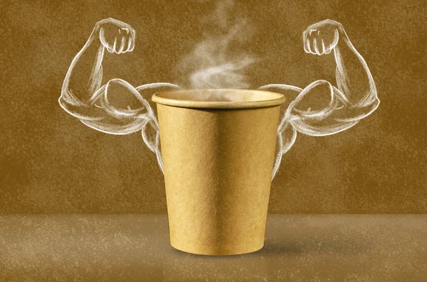 Power Coffee Cup Coffee Background Depicted Muscles Chalkboard Strong Power — Stock Photo, Image