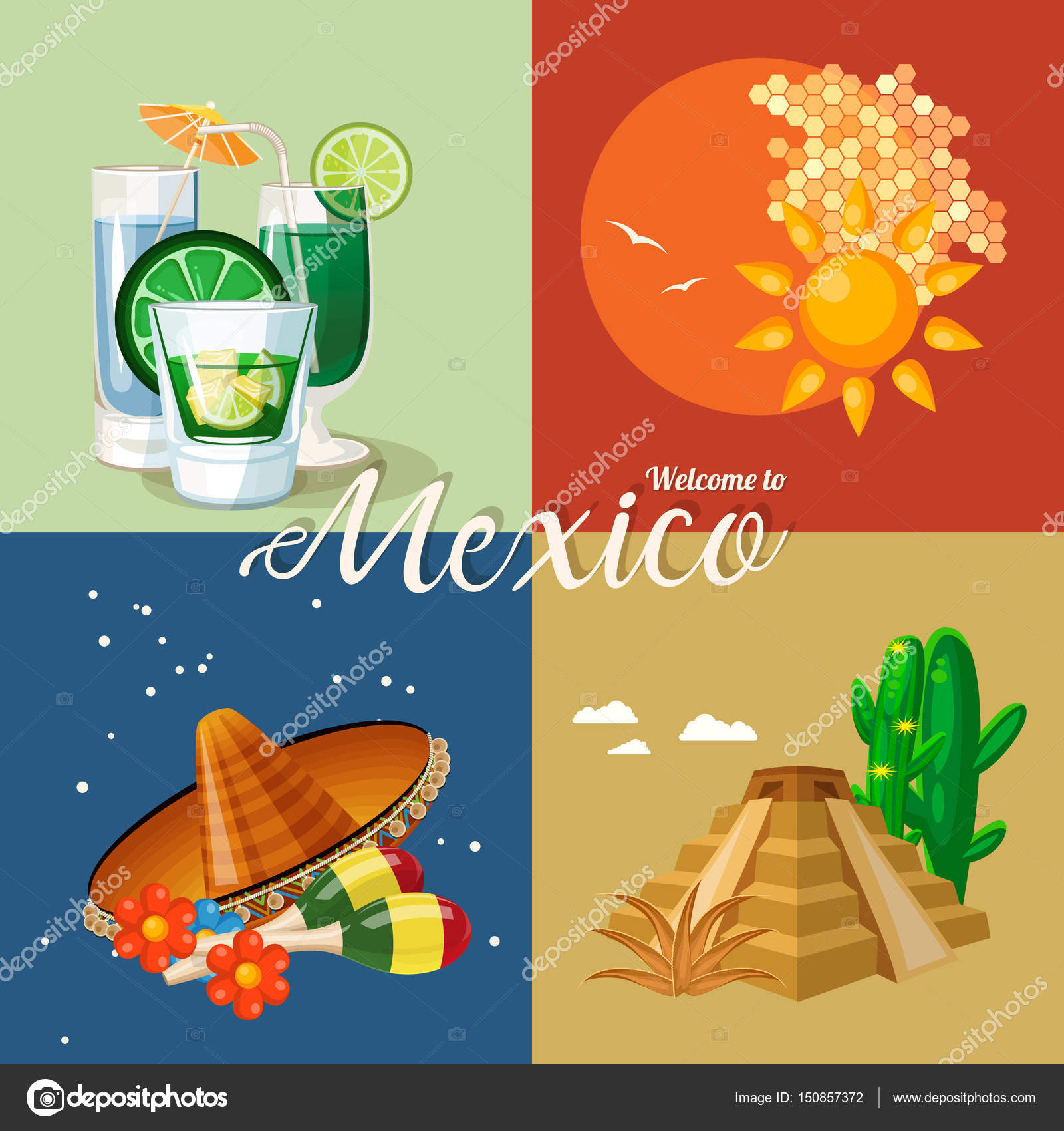 Vector Colorful Card About Mexico Travel Poster With - 