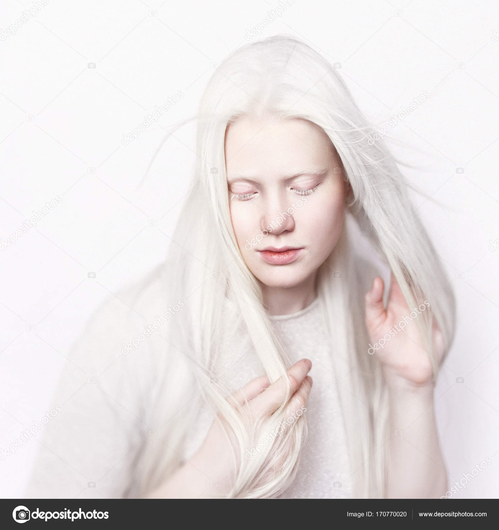 Albino Queen Girl With White Skin Natural Lips And White Hair