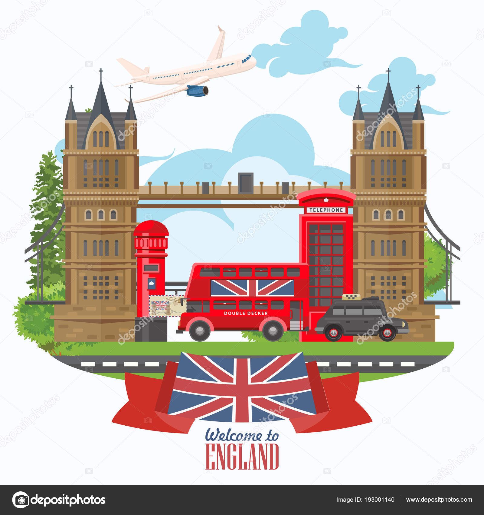  England Travel Vector Illustration Vacation United Kingdom 