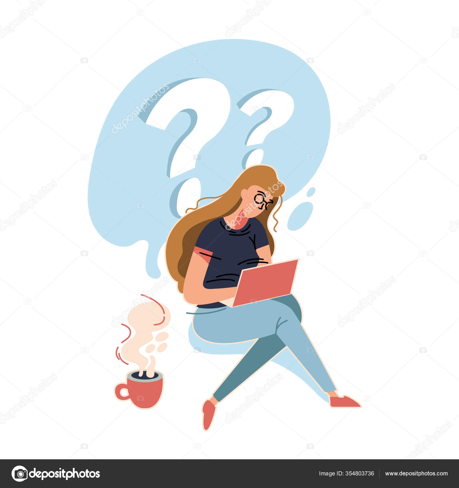 女性はインターネットで答えを捜している 働く人とのビジネスベクトルイラスト モダンなフラットライトスタイル ストックベクター C Tsyhanova