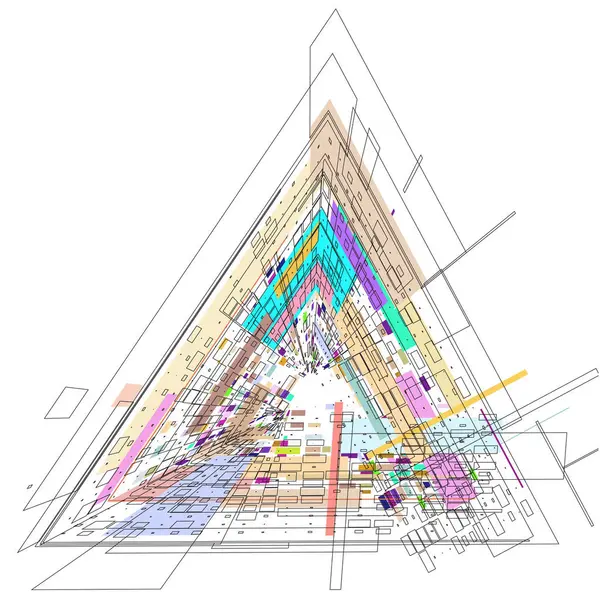 Driehoek Met Gekleurde Geometrische Vormen — Stockvector