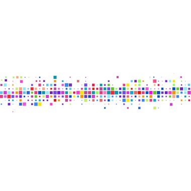 Beyaz arkaplanda renkli karelerle süslenmiş.