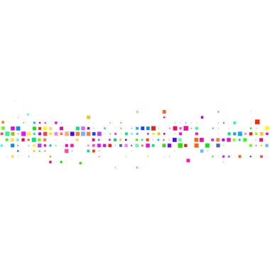 Beyaz arkaplanda renkli karelerle süslenmiş.