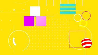 Sarı arkaplanda renkli geometrik şekilli görüntüler