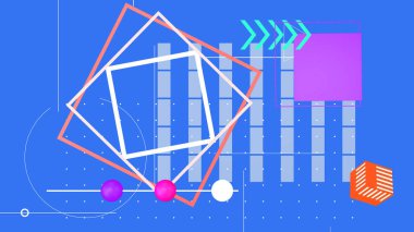 Mavi arkaplanda renkli geometrik şekilli görüntüler