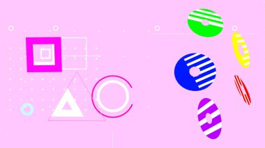 Pembe arka planda renkli geometrik şekilli görüntüler
