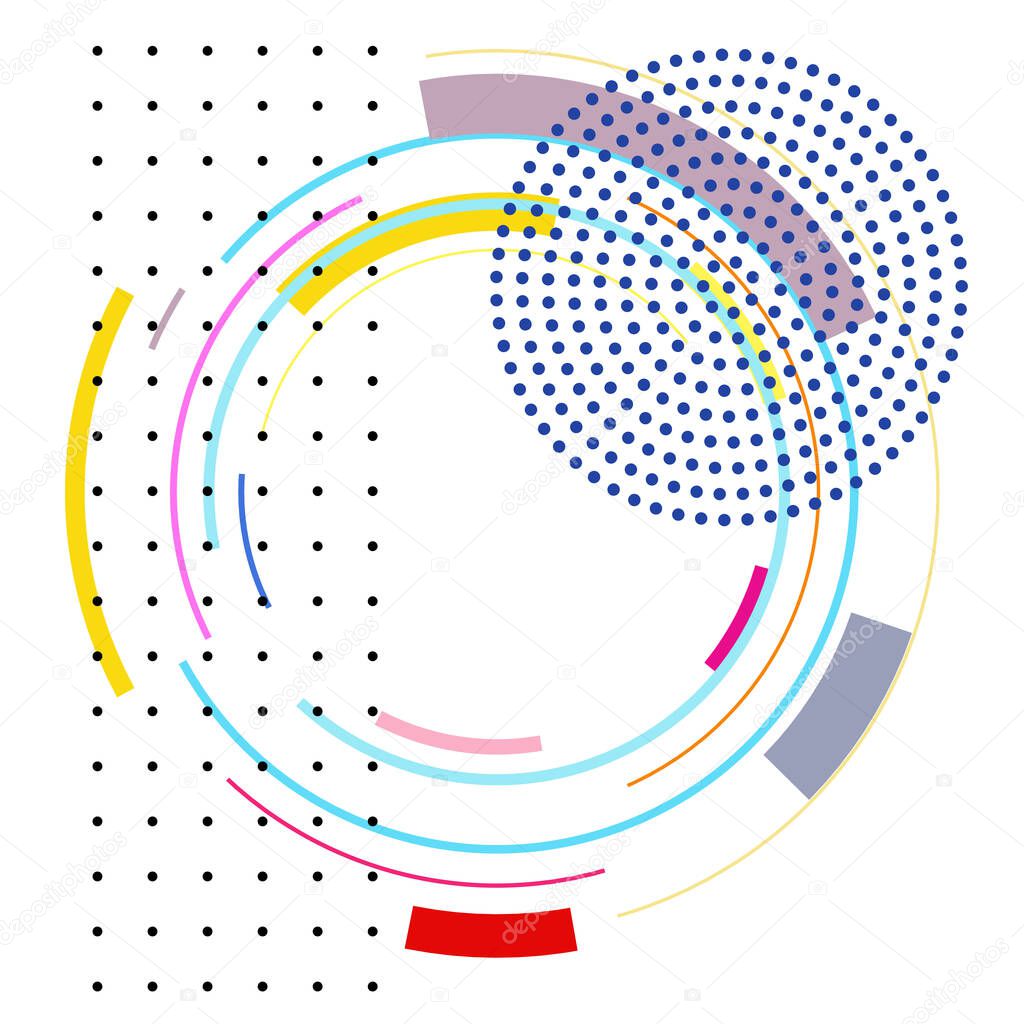 colored circles, lines and dots