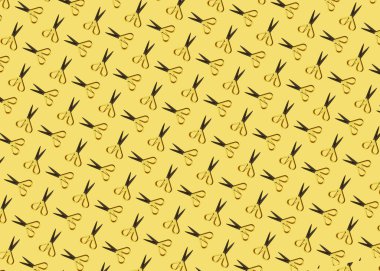 Renkli desen: sarı arkaplanda kırtasiye makası. Sert ışık.