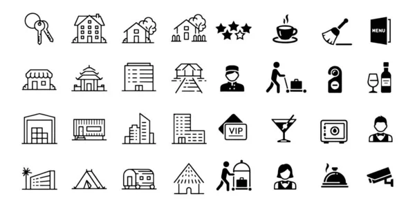 Iconos de hoteles y hostales Ilustración vectorial — Vector de stock