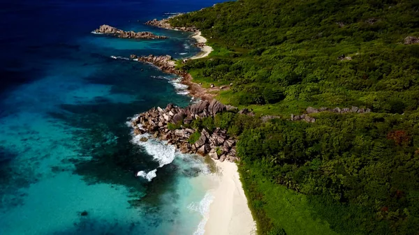 Seychely Pláž Letecký Pohled Praslin Island Anse Lazio Pláž — Stock fotografie