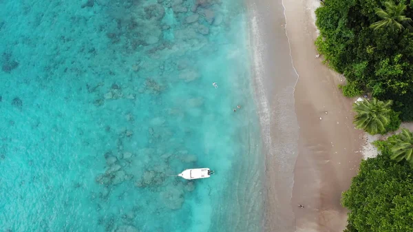 Seszele Plaża Widok Lotu Ptaka Wyspa Praslin Anse Lazio Plaża — Zdjęcie stockowe