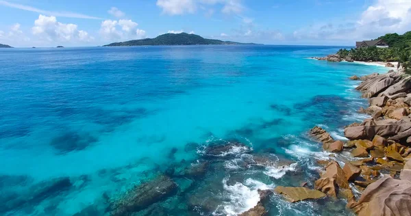 Praslin Island Anse Lazio海滩的塞舌尔海滩航空图 — 图库照片