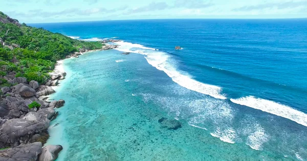 Praia Das Seychelles Vista Aérea Ilha Praslin Anse Lazio Praia — Fotografia de Stock