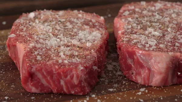 steaks on shot with selective focus Juicy medium Beef