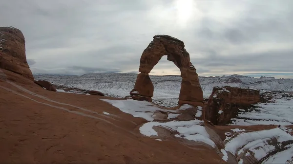 Piękne Zdjęcie Zachodzie Słońca Zrobione Parku Narodowym Arches Utah — Zdjęcie stockowe