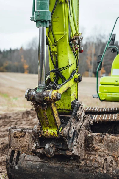 Modern Excavator Performs Excavation Work Farm Field — Stock Photo, Image