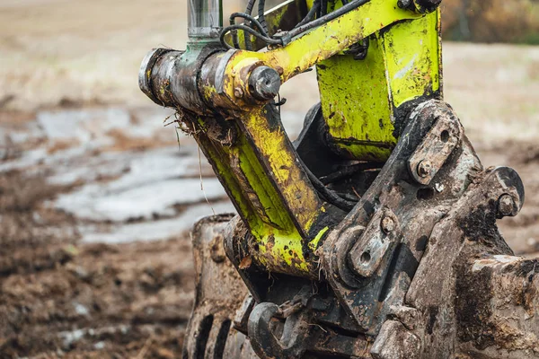 Modern Excavator Performs Excavation Work Farm Field — Stock Photo, Image