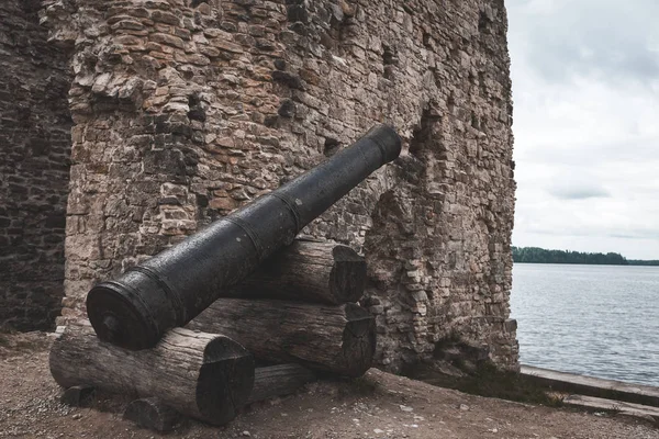 Old castle gun in Latvia, Koknese, old ruins