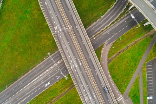 Вид Повітря Перехрестя Міського Шосе Транспортні Засоби Їздять Дорозі — стокове фото