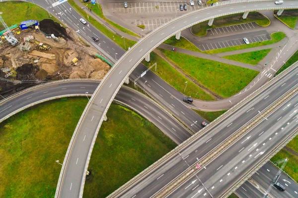 Вид Повітря Перехрестя Міського Шосе Транспортні Засоби Їздять Дорозі — стокове фото