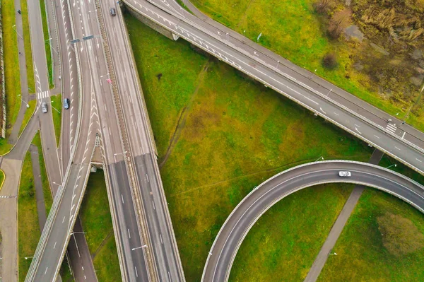 Aerial View Junctions City Highway Vehicles Drive Road — Stock Photo, Image