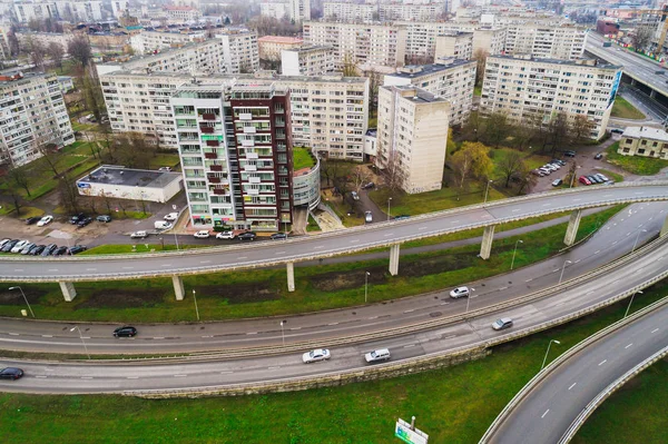 Aerial View Junctions City Highway Vehicles Drive Road — Stock Photo, Image