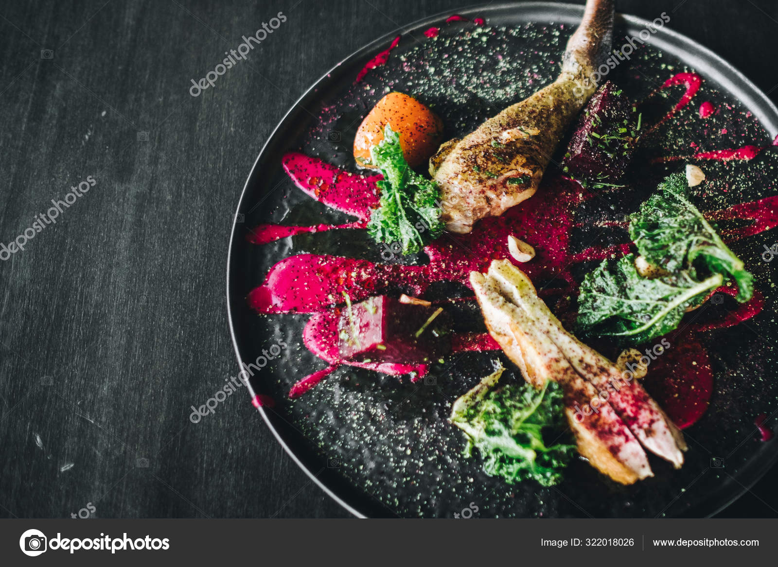 Michelin Restaurant Serving Organic Duck Meat Kale Beet Puree Dark