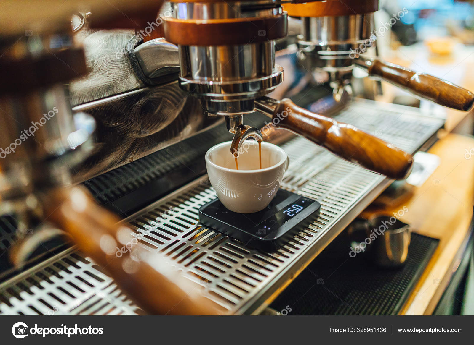 View Coffee Making Process Coffee Shop Black Coffee Cup Stock Photo by