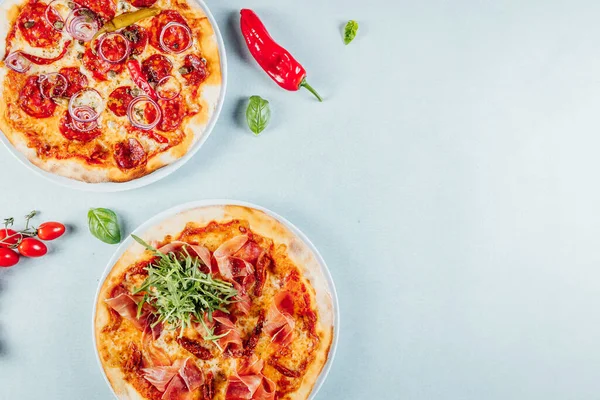 Minimalistic Pizza table with ingridients, pizza shop table