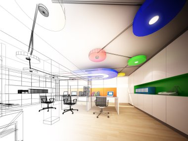 iç ofis, tel çerçeve tasarım kroki 