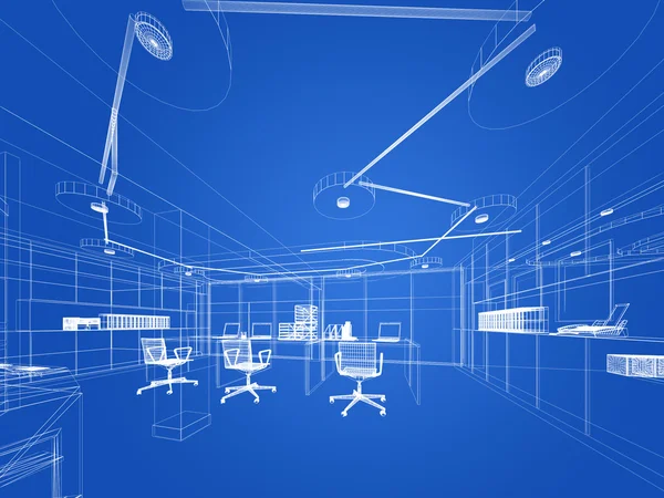 Skiss utformningen av interiör kontor, wire frame — Stockfoto