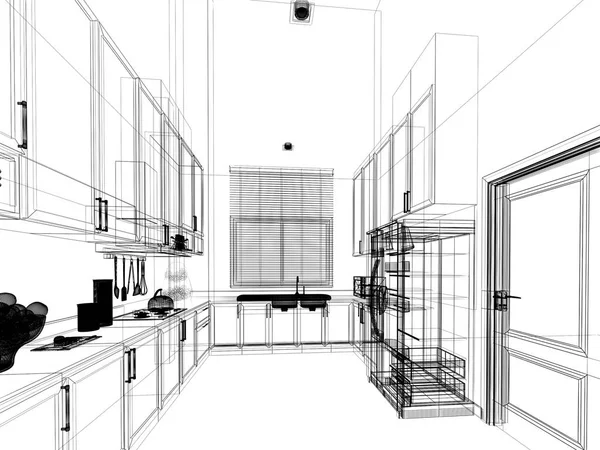 Abstract sketch design of interior kitchen — Stock Photo, Image