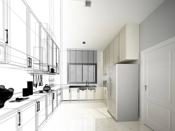 Abstract sketch design of interior kitchen — Stock Photo, Image