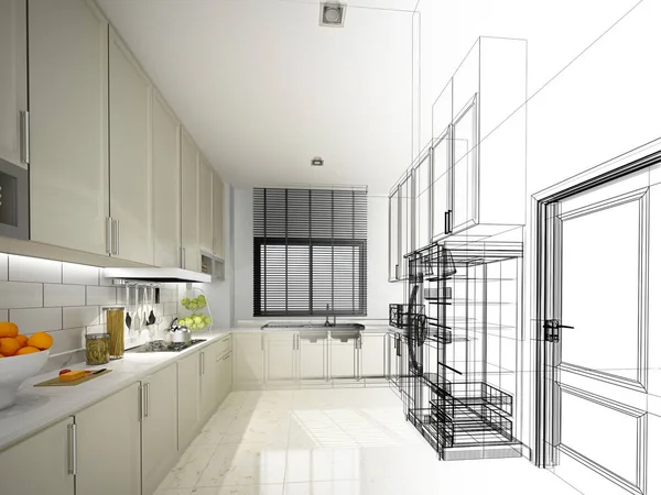 Abstract sketch design of interior kitchen — Stock Photo, Image