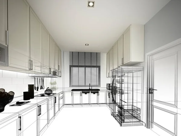 abstract sketch design of interior kitchen