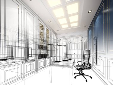 çalışma odası, 3dwire kare render tasarım kroki
