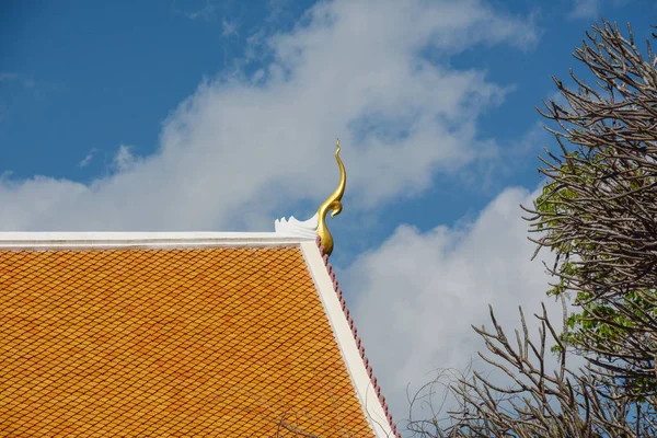 Toit temple rouge avec ciel bleu — Photo