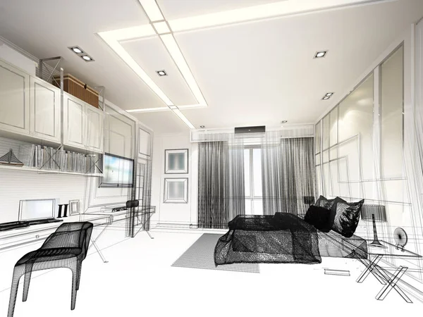 abstract sketch design of interior bedroom,3d rendering