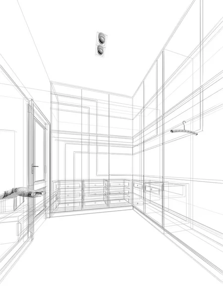 Αφηρημένη σκίτσο Σχεδιασμός εσωτερικό δωμάτιο-ντουλάπα, 3d rendering — Φωτογραφία Αρχείου
