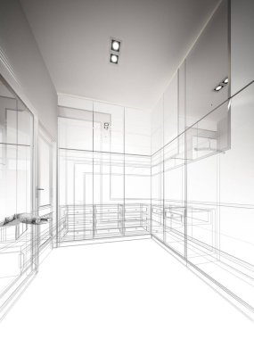 iç gömme dolap, 3d render soyut kroki tasarımı