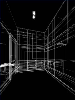 iç gömme dolap, 3d render soyut kroki tasarımı