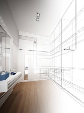 iç gömme dolap, 3d render soyut kroki tasarımı