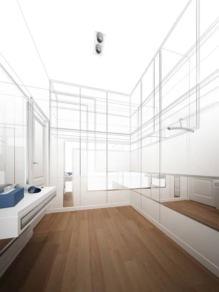 Design de esboço abstrato de interior walk-in closet, renderização 3d — Fotografia de Stock