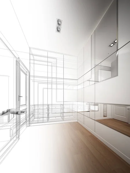 Desain sketsa abstrak dari lemari walk-in interior, render 3d — Stok Foto