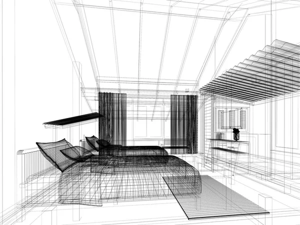 Abstract sketch design of interior bedroom — Stock Photo, Image