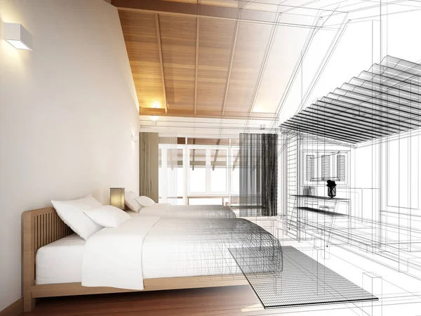 Abstracte schets ontwerp van interieur slaapkamer — Stockfoto