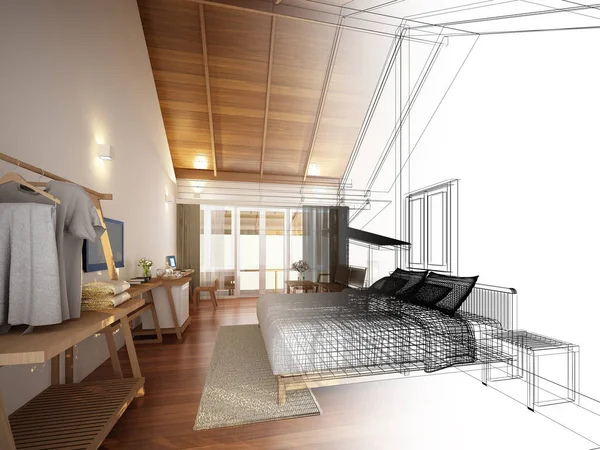 Abstract sketch design of interior bedroom — Stock Photo, Image