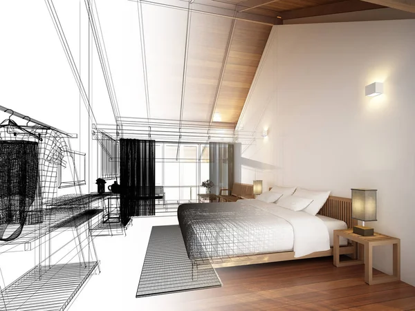 Abstrakt skiss design av inredning sovrum — Stockfoto
