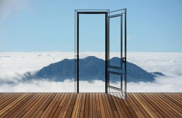 Krajobraz za otwarcie drzwi, 3d — Zdjęcie stockowe